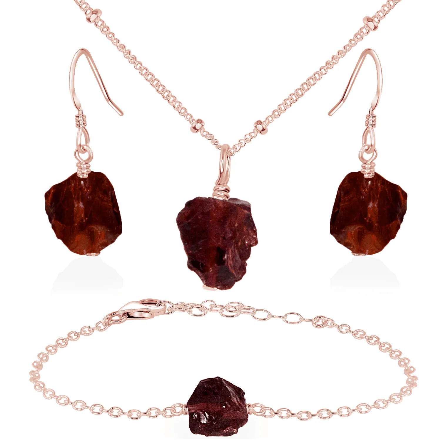 Raw Garnet Crystal Jewellery Set