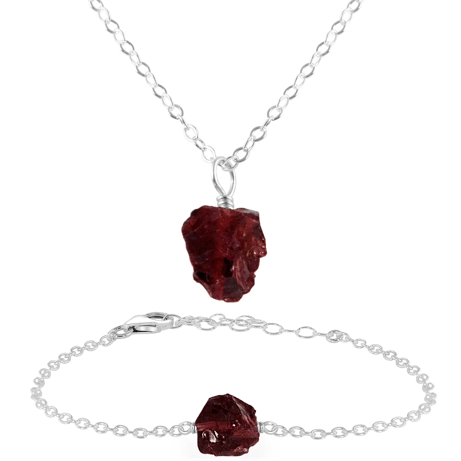 Raw Garnet Crystal Jewellery Set