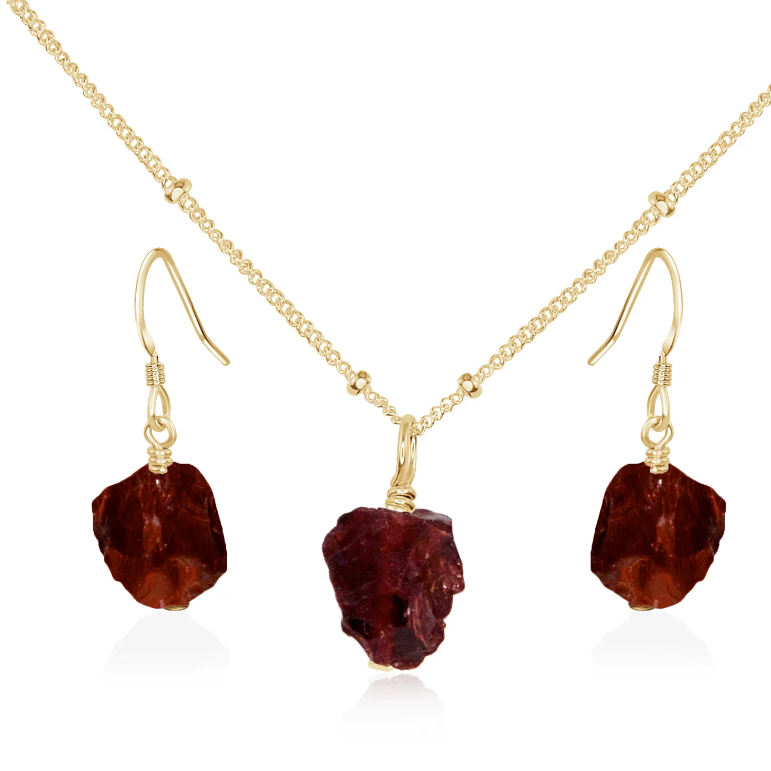 Raw Garnet Crystal Jewellery Set