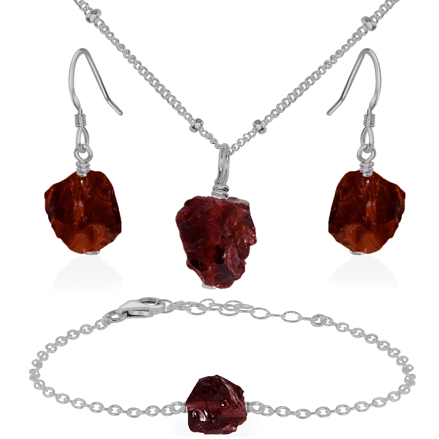 Raw Garnet Crystal Jewellery Set