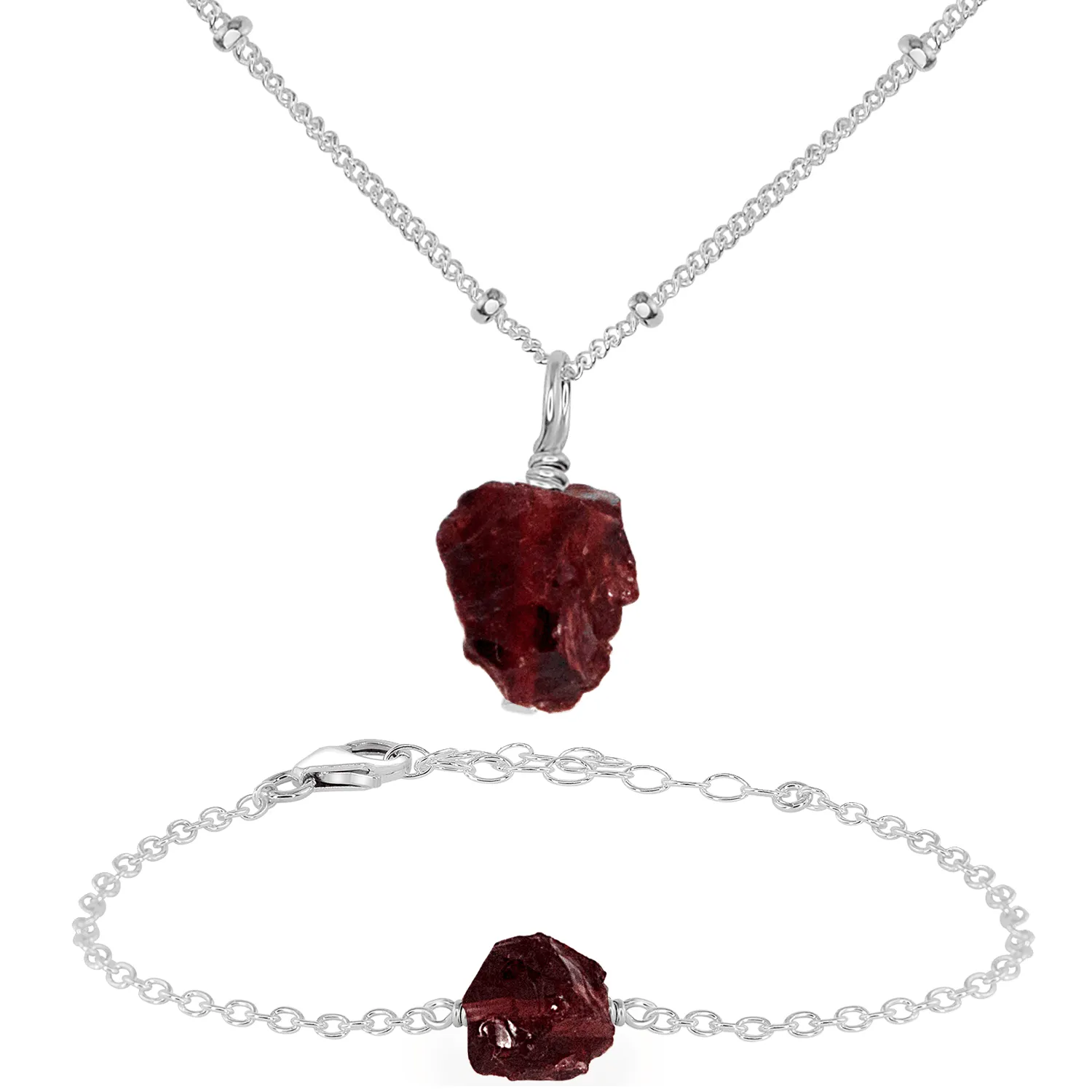 Raw Garnet Crystal Jewellery Set