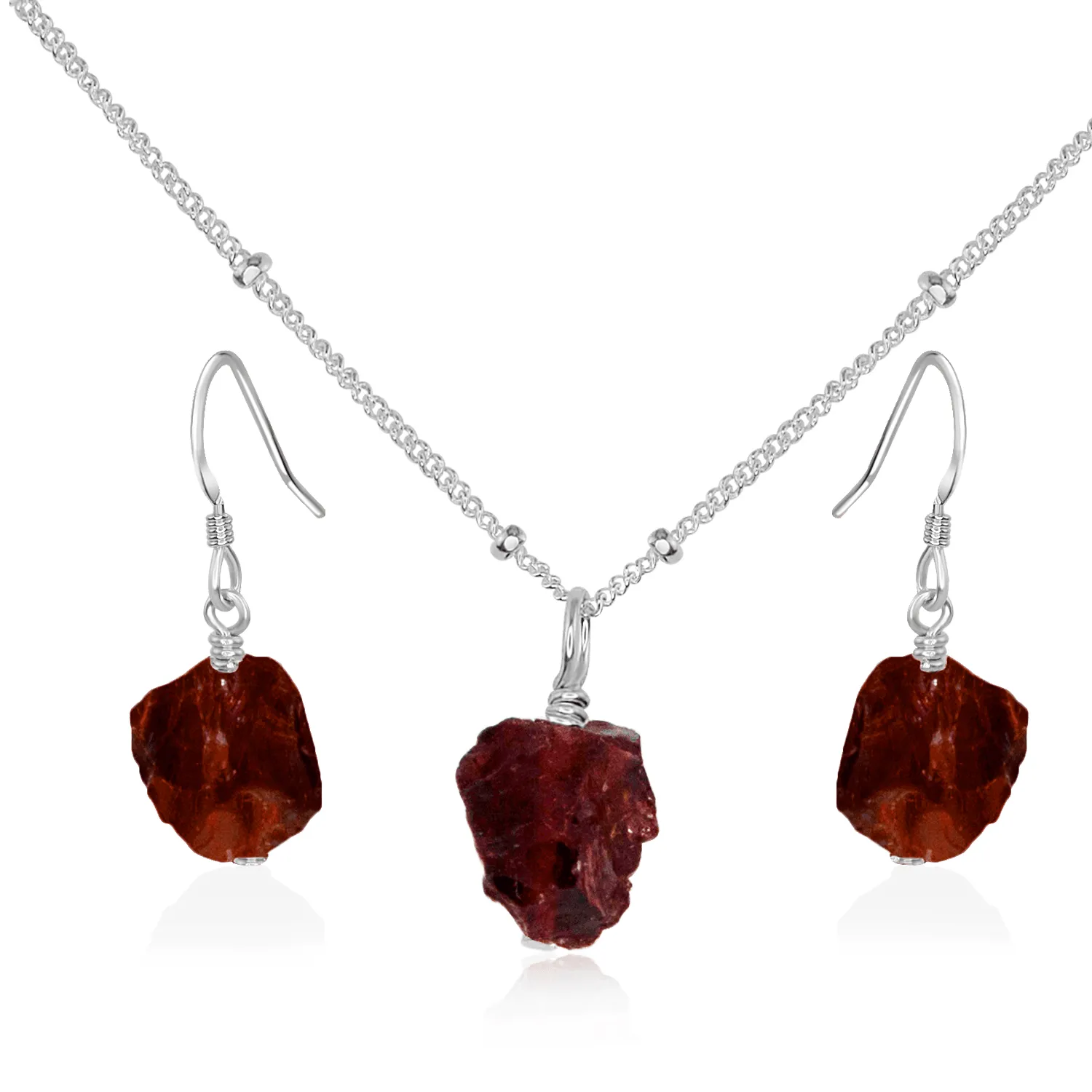 Raw Garnet Crystal Jewellery Set