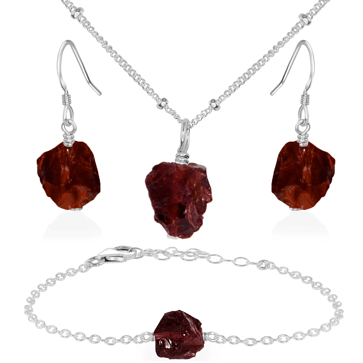 Raw Garnet Crystal Jewellery Set