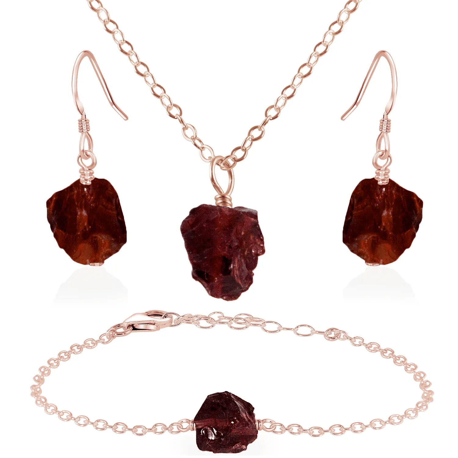 Raw Garnet Crystal Jewellery Set