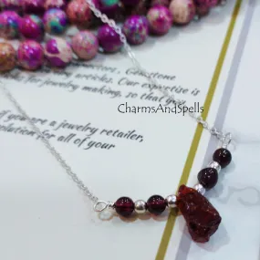 Raw Garnet Necklace, Raw Crystal Necklace, Red Crystal Necklace, January Birthstone Necklace, Garnet Necklace