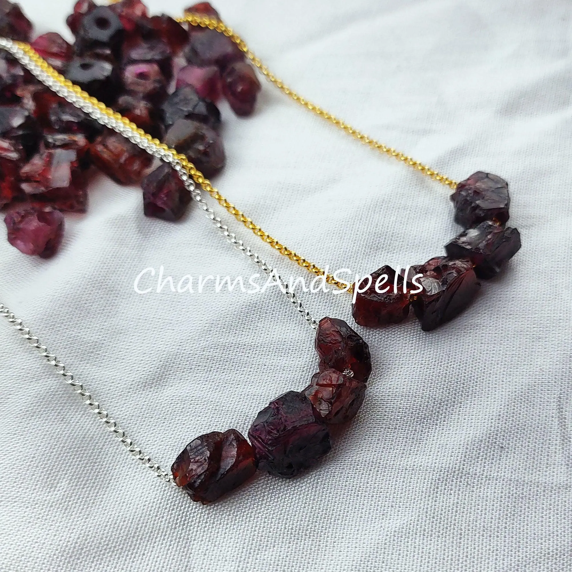Raw Garnet Necklace, Red Garnet Jewellery, Natural Garnet Jewelry, Raw Birthstone