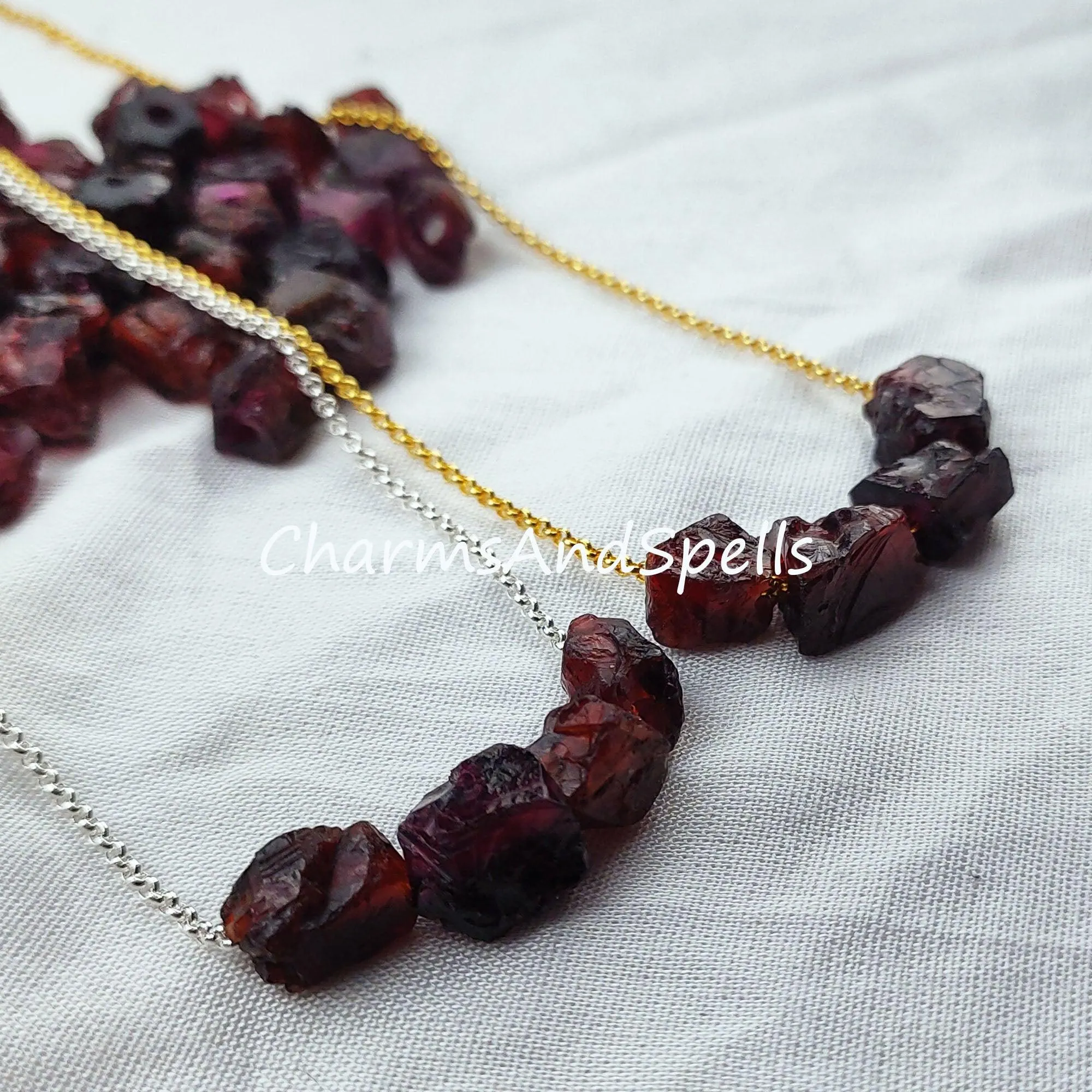 Raw Garnet Necklace, Red Garnet Jewellery, Natural Garnet Jewelry, Raw Birthstone
