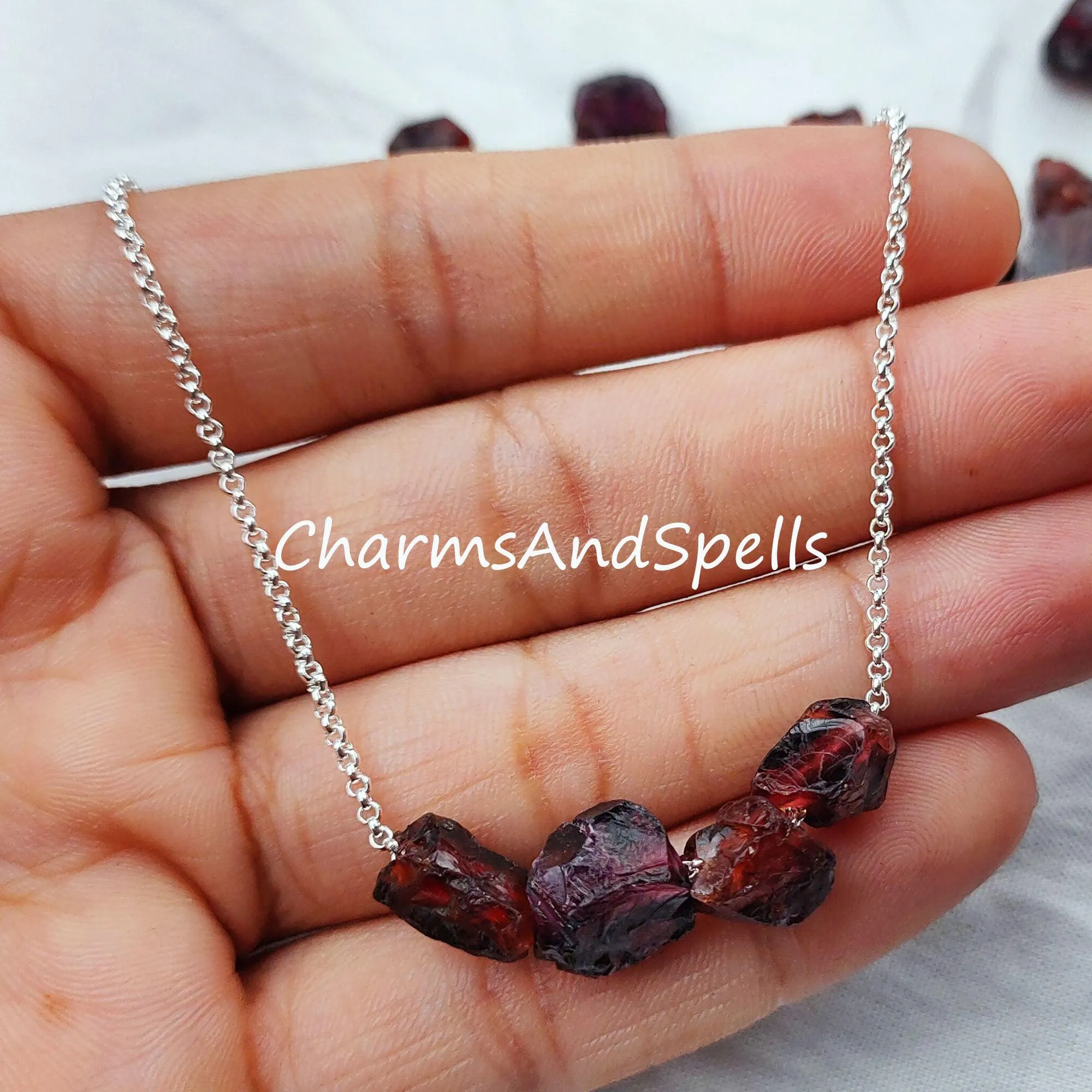 Raw Garnet Necklace, Red Garnet Jewellery, Natural Garnet Jewelry, Raw Birthstone