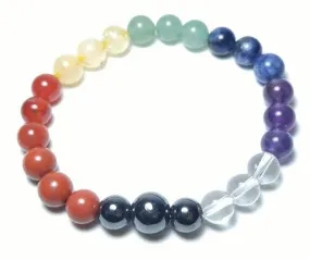 Real Gemstone Chakra Stretchy Beaded Bracelet - Wrist Mala Prayer Beads - 8mm