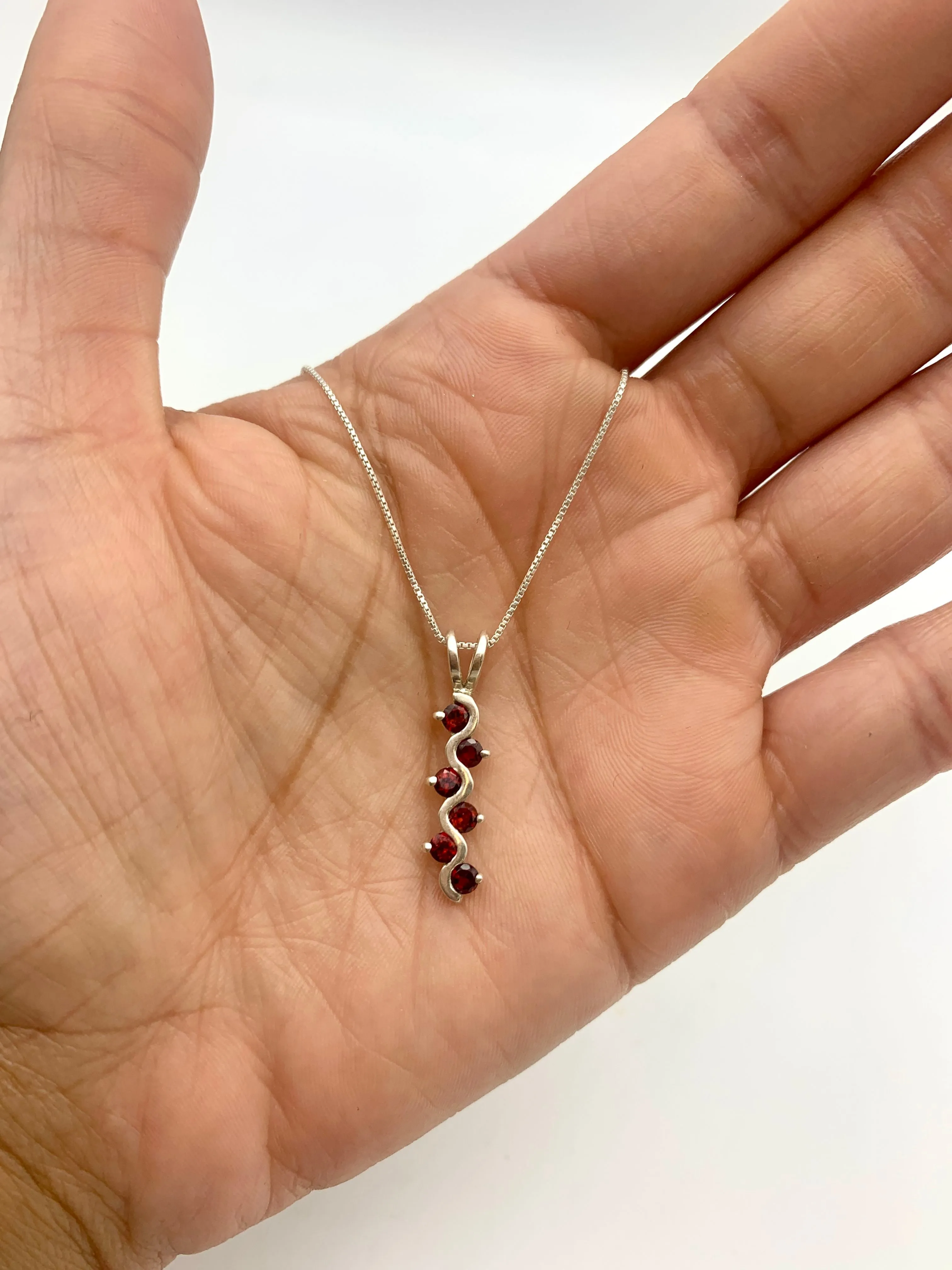 Red Bar Necklace - Natural Garnet Pendant - January Birthstone Necklace