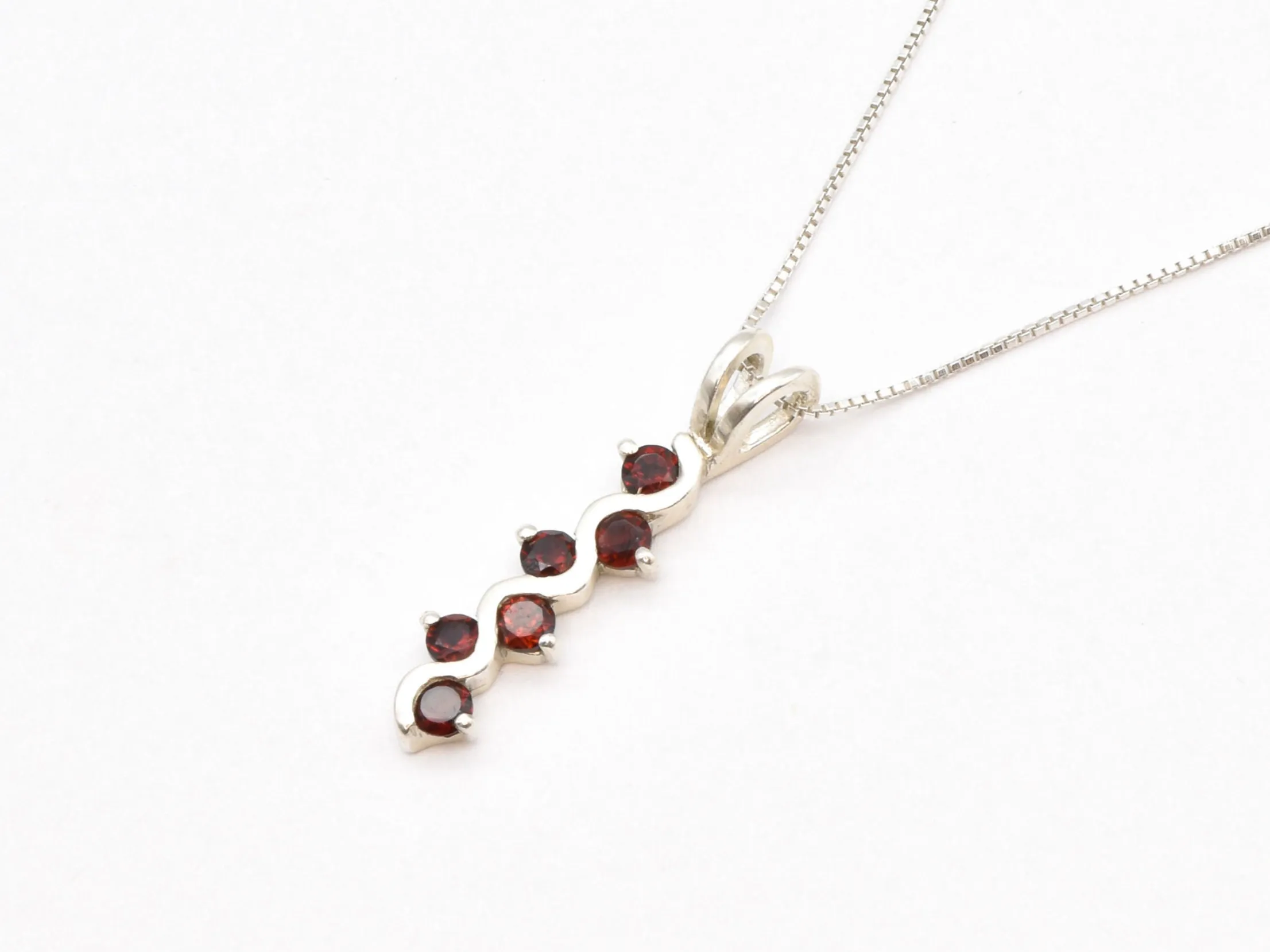 Red Bar Necklace - Natural Garnet Pendant - January Birthstone Necklace