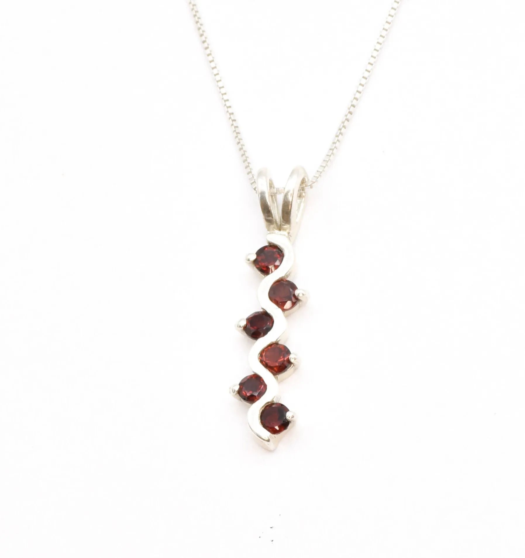 Red Bar Necklace - Natural Garnet Pendant - January Birthstone Necklace