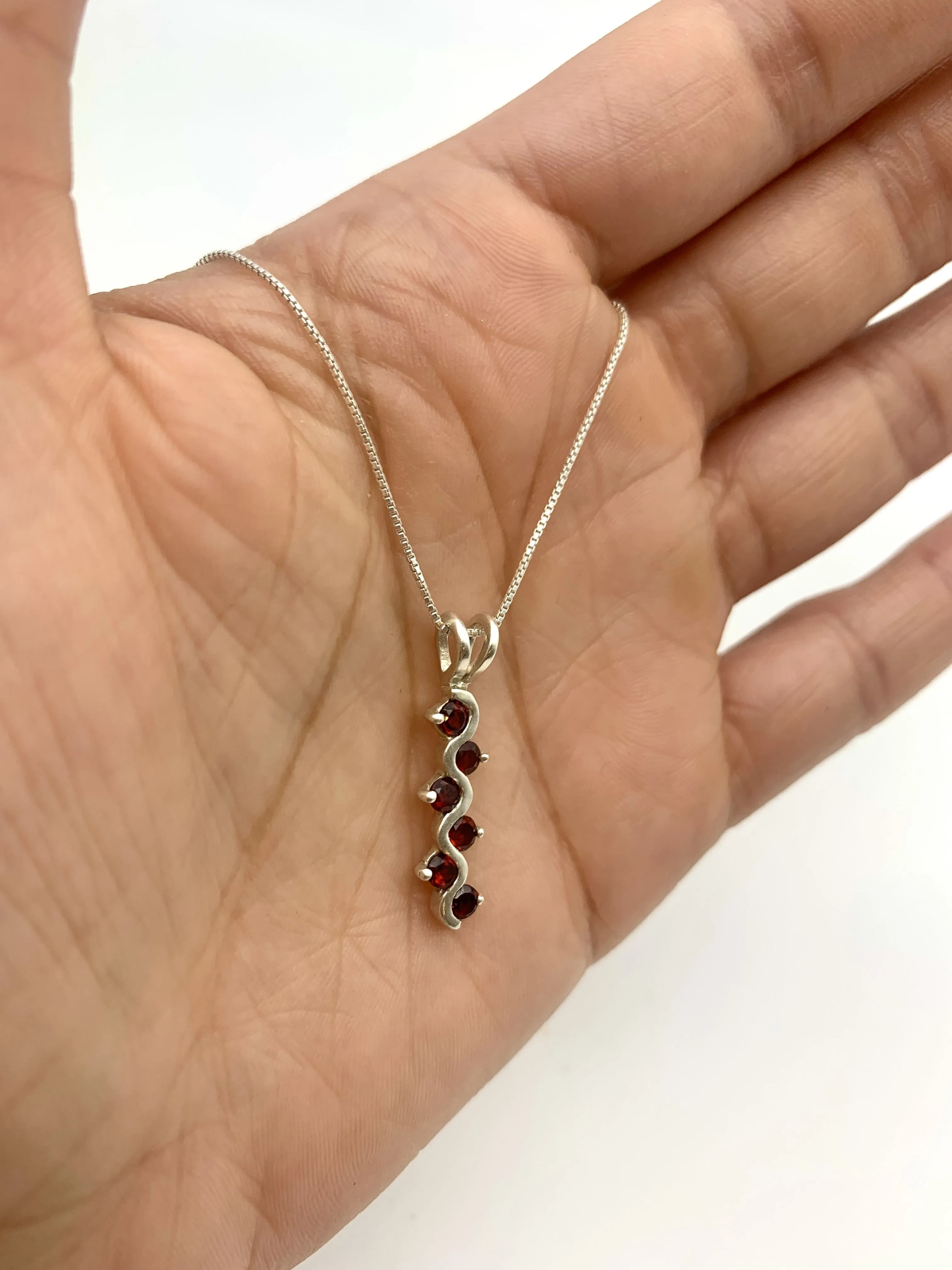 Red Bar Necklace - Natural Garnet Pendant - January Birthstone Necklace