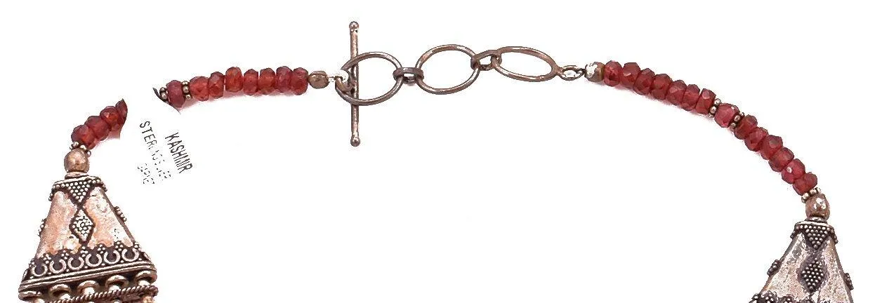 Red Garnet Choker Small 925 Sterling Silver Necklace Natural Gemstones Collar Handcrafted