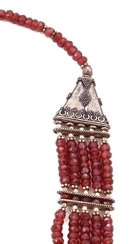 Red Garnet Choker Small 925 Sterling Silver Necklace Natural Gemstones Collar Handcrafted