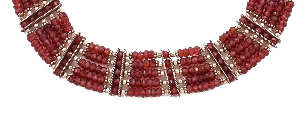 Red Garnet Choker Small 925 Sterling Silver Necklace Natural Gemstones Collar Handcrafted