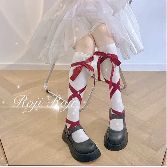 Roji roji~Uniform Cotton Lolita Autumn Calf Socks