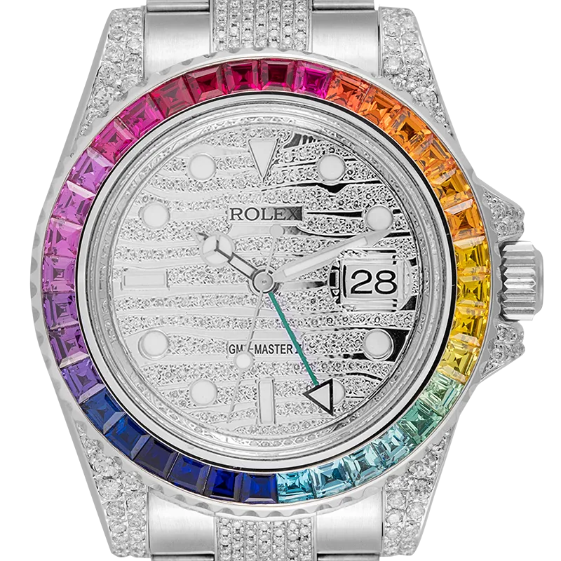 Rolex GMT-Master II Steel Diamond Set with custom Rainbow Bezel 116710LN