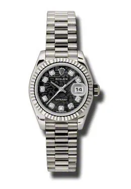 Rolex Lady-Datejust 26 Black Dial 18K White Gold President Automatic Ladies Watch 179179BKJDP