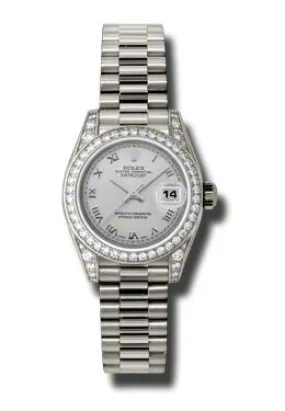Rolex Lady-Datejust 26 Silver Dial 18K White Gold President Automatic Ladies Watch 179159SRP