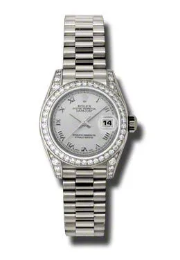 Rolex Lady-Datejust 26 Silver Dial 18K White Gold President Automatic Ladies Watch 179159SRP