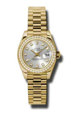Rolex Lady-Datejust 26 Silver Dial 18K Yellow Gold President Automatic Ladies Watch 179138SDP