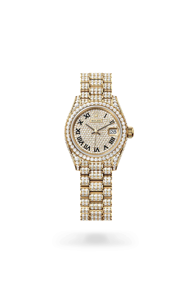 Rolex Lady-Datejust in 18 kt yellow gold with case sides and lugs set with diamonds, M279458RBR-0001 | Walters & Hogsett