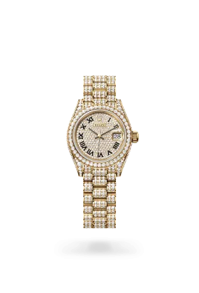 Rolex Lady-Datejust in 18 kt yellow gold with case sides and lugs set with diamonds, M279458RBR-0001 | Walters & Hogsett