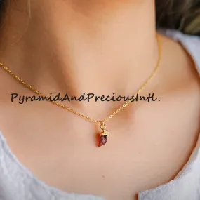 Rough Garnet Necklace, Garnet Jewelry, 14k Gold Plated Necklace, January Birthstone, Sold By Piece