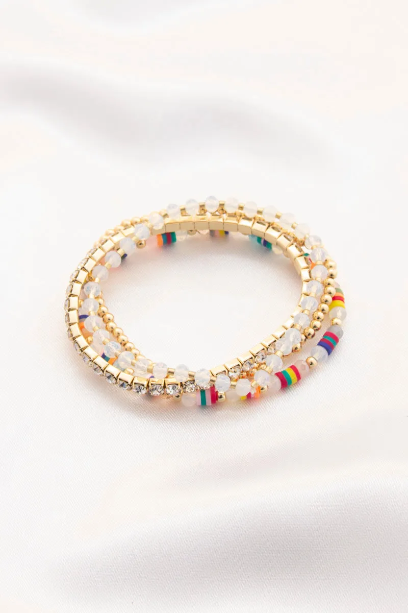 Rubber Disc Rhinestone Beaded Bracelet