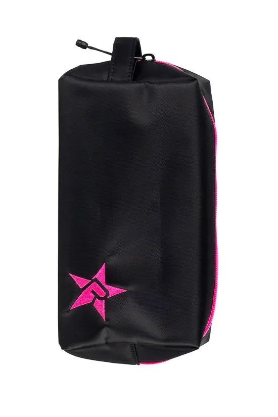 Satin in Black Rebel Makeup Bag with Pink Zipper