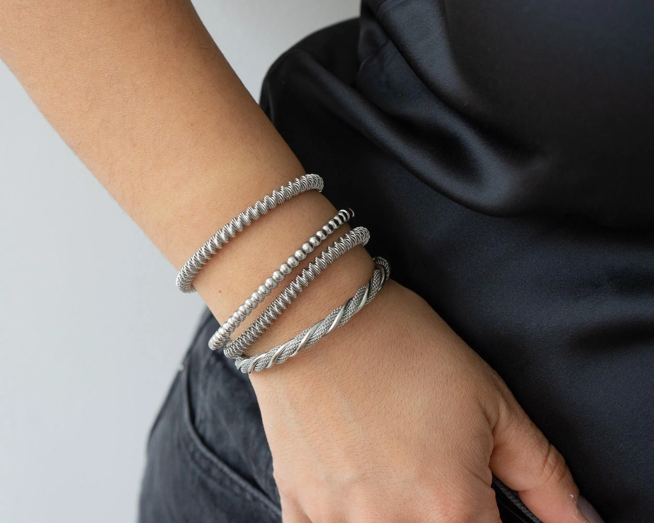 Silver Beaded Bangle
