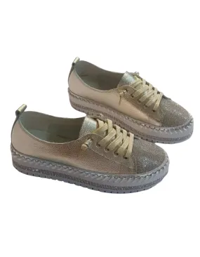 Sky Leather Crystal Sneakers Gold