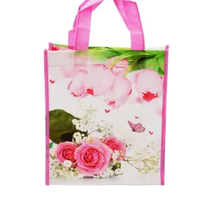 Small Pink Tulips & Roses Printed PP Non-Woven Bag