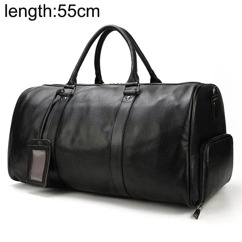 Soft Genuine Leather Travel Black Duffel Bag
