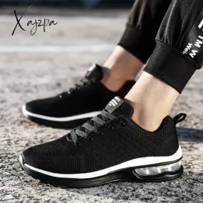 Spring & Summer Ready: Men's Solid Color Knitted Sneakers - Air-Cushioned, Lace-Up for Ultimate Comfort in Running & Gym Activities