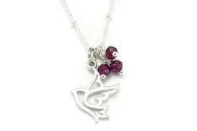 Sterling Silver Dove Necklace w Garnet Gemstones