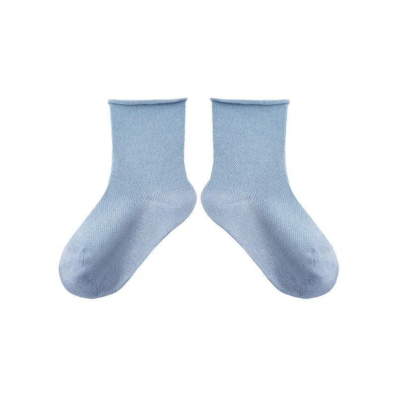 Sweetnana 5-Pack Children's Seamless Socks Solid Color Cotton Socks, Crimping Mesh Socks, Kids Ankle Socks.