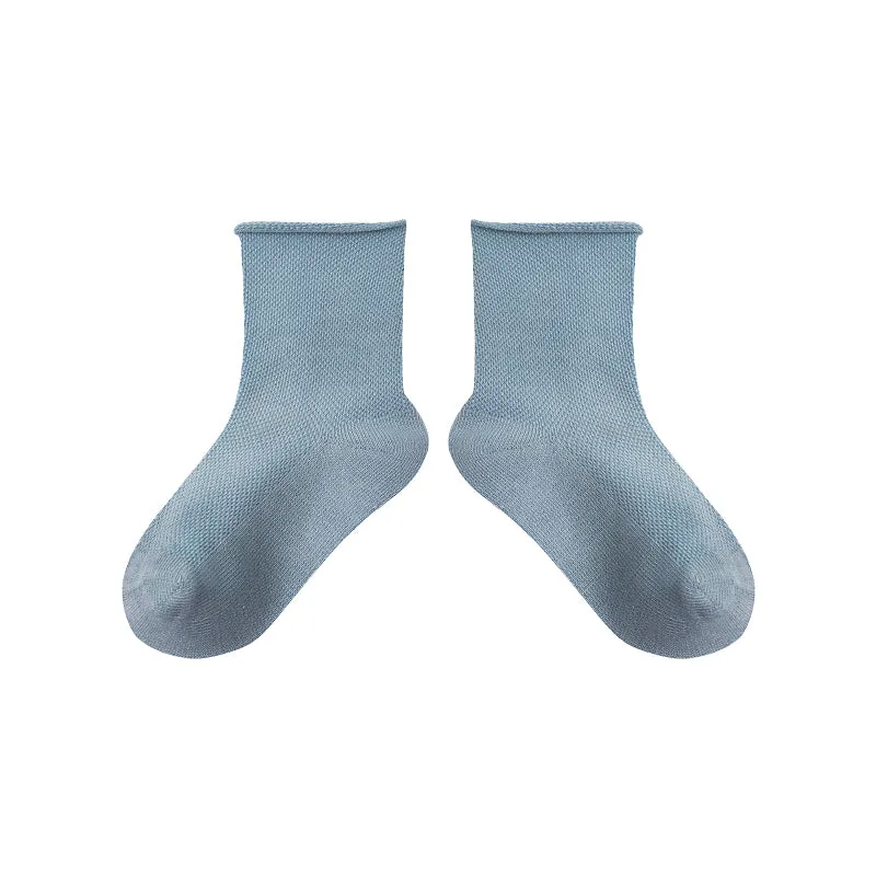 Sweetnana 5-Pack Children's Seamless Socks Solid Color Cotton Socks, Crimping Mesh Socks, Kids Ankle Socks.