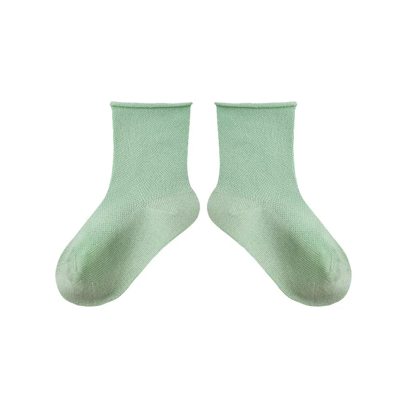 Sweetnana 5-Pack Children's Seamless Socks Solid Color Cotton Socks, Crimping Mesh Socks, Kids Ankle Socks.
