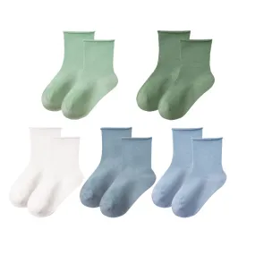 Sweetnana 5-Pack Children's Seamless Socks Solid Color Cotton Socks, Crimping Mesh Socks, Kids Ankle Socks.