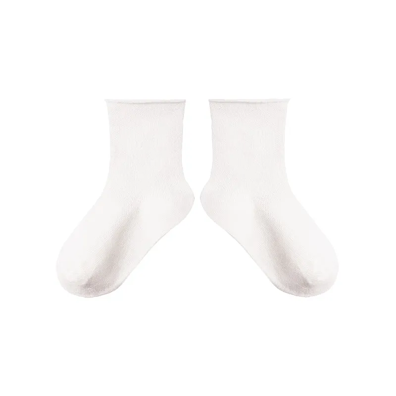 Sweetnana 5-Pack Children's Seamless Socks Solid Color Cotton Socks, Crimping Mesh Socks, Kids Ankle Socks.