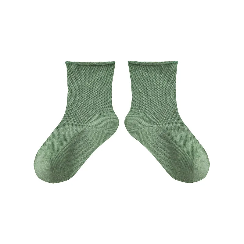 Sweetnana 5-Pack Children's Seamless Socks Solid Color Cotton Socks, Crimping Mesh Socks, Kids Ankle Socks.