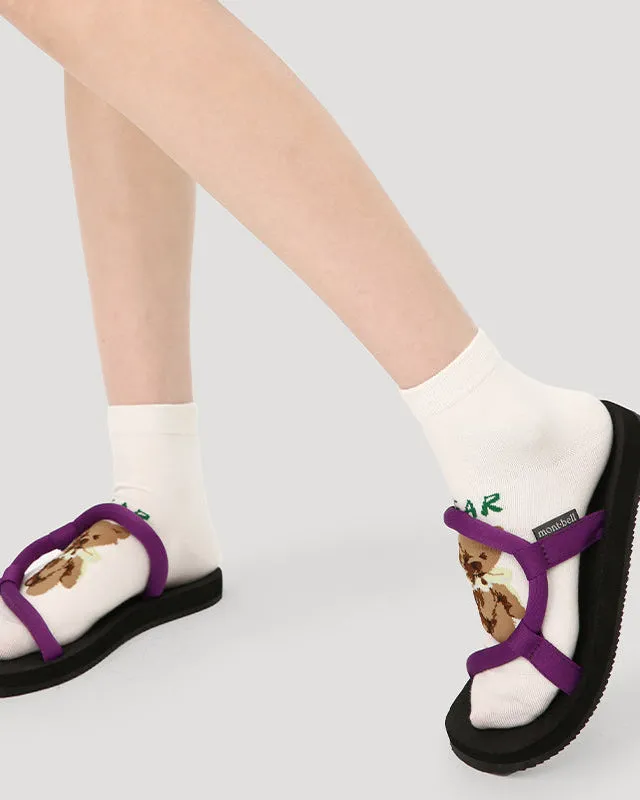 Sweetnana 5-Pack "Cute Party" Series Spring/Summer Women's Cotton Seamless Socks: Cartoon Animal Pattern Ankle Socks, Breathable Thin Socks, Mesh Trendy Socks.