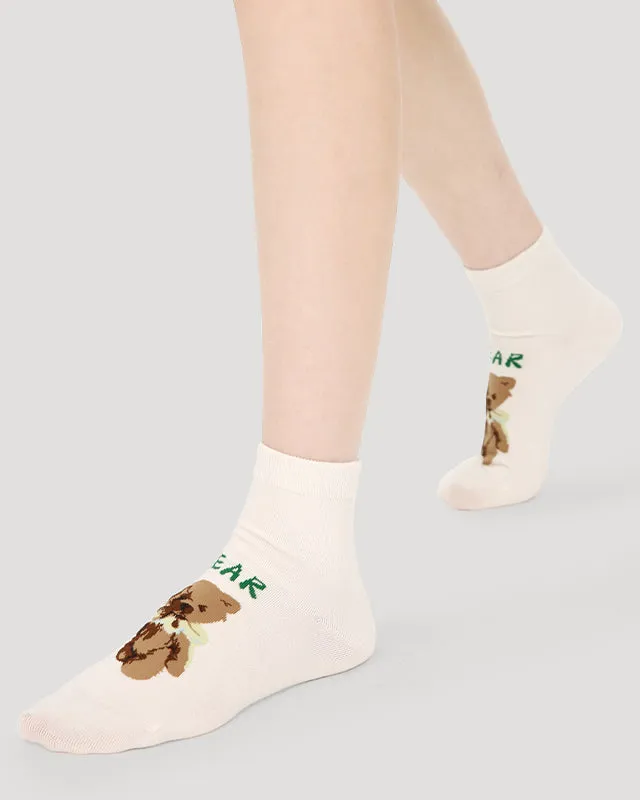 Sweetnana 5-Pack "Cute Party" Series Spring/Summer Women's Cotton Seamless Socks: Cartoon Animal Pattern Ankle Socks, Breathable Thin Socks, Mesh Trendy Socks.