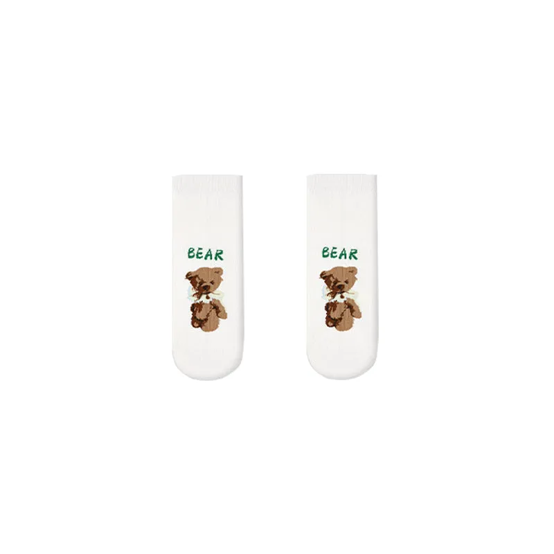 Sweetnana 5-Pack "Cute Party" Series Spring/Summer Women's Cotton Seamless Socks: Cartoon Animal Pattern Ankle Socks, Breathable Thin Socks, Mesh Trendy Socks.