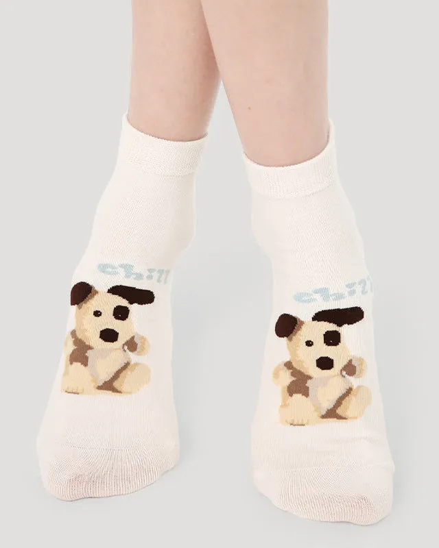 Sweetnana 5-Pack "Cute Party" Series Spring/Summer Women's Cotton Seamless Socks: Cartoon Animal Pattern Ankle Socks, Breathable Thin Socks, Mesh Trendy Socks.