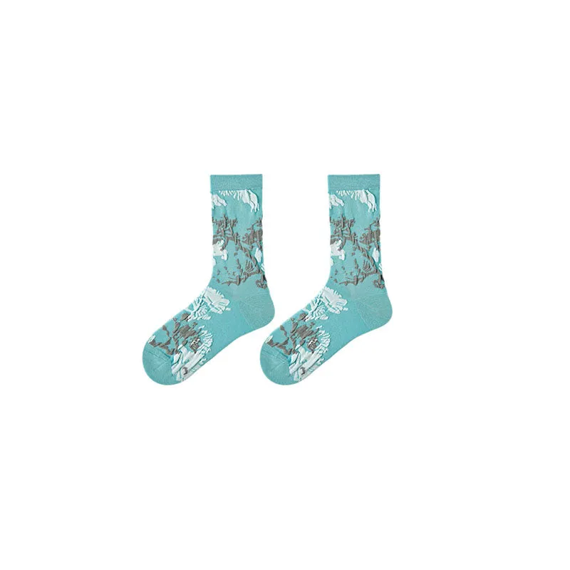 Sweetnana 5-Pack "Literary Flowers" Series Colorful Seamless Crew Socks for Women Cozy Cute and Fun Cotton Socks Perfect for All-Day Comfort