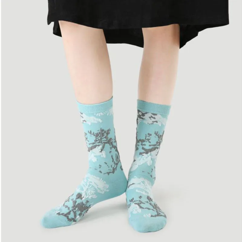 Sweetnana 5-Pack "Literary Flowers" Series Colorful Seamless Crew Socks for Women Cozy Cute and Fun Cotton Socks Perfect for All-Day Comfort