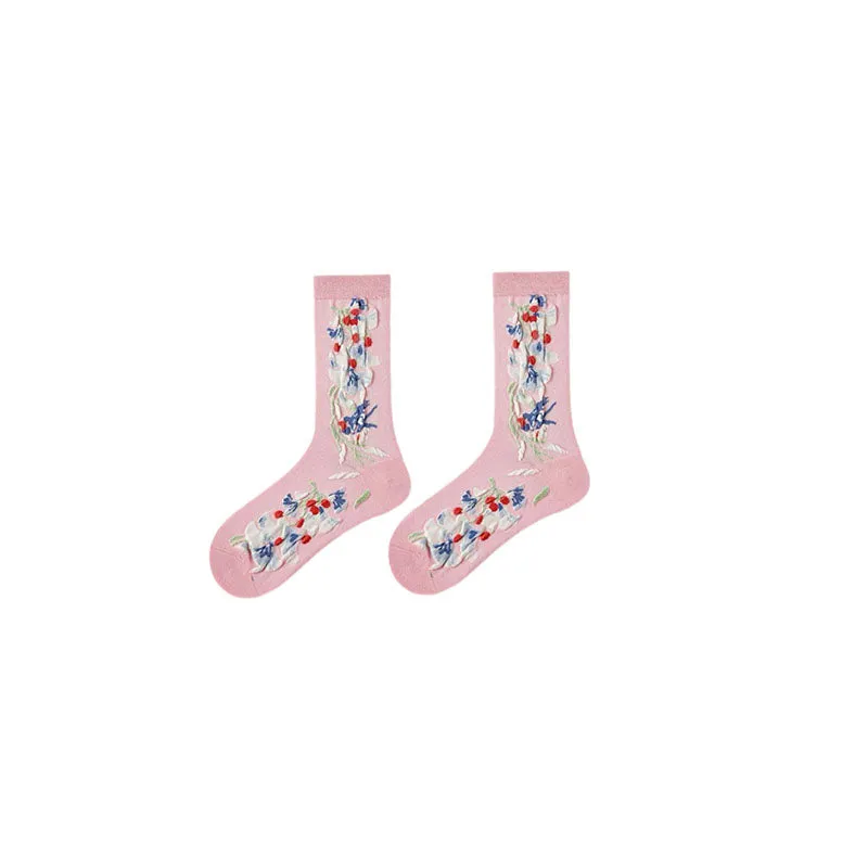 Sweetnana 5-Pack "Literary Flowers" Series Colorful Seamless Crew Socks for Women Cozy Cute and Fun Cotton Socks Perfect for All-Day Comfort